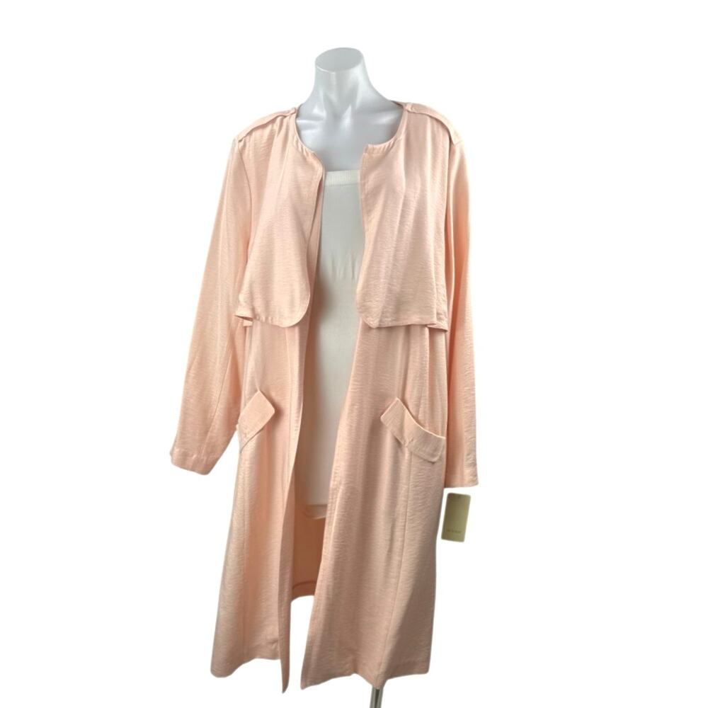 NEW Sejour Womens Pink Long Sleeve Midi Open Front Duster Trench Coat Jacket 16W